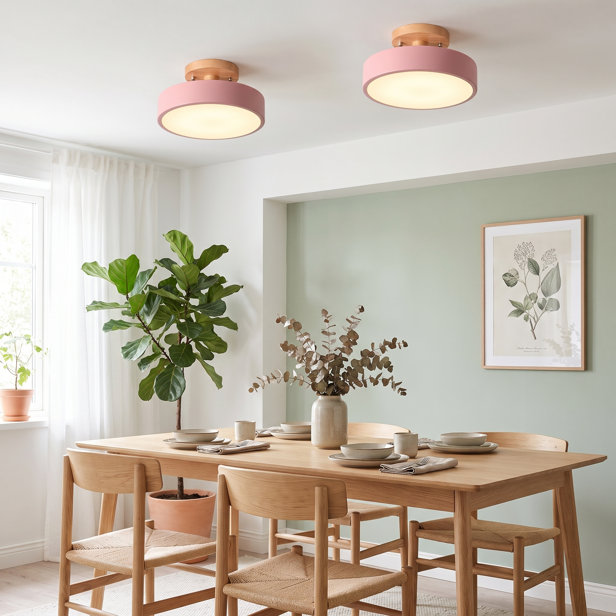 Round Wood LED Semi-Flush Ceiling Light in Five Color Options 7