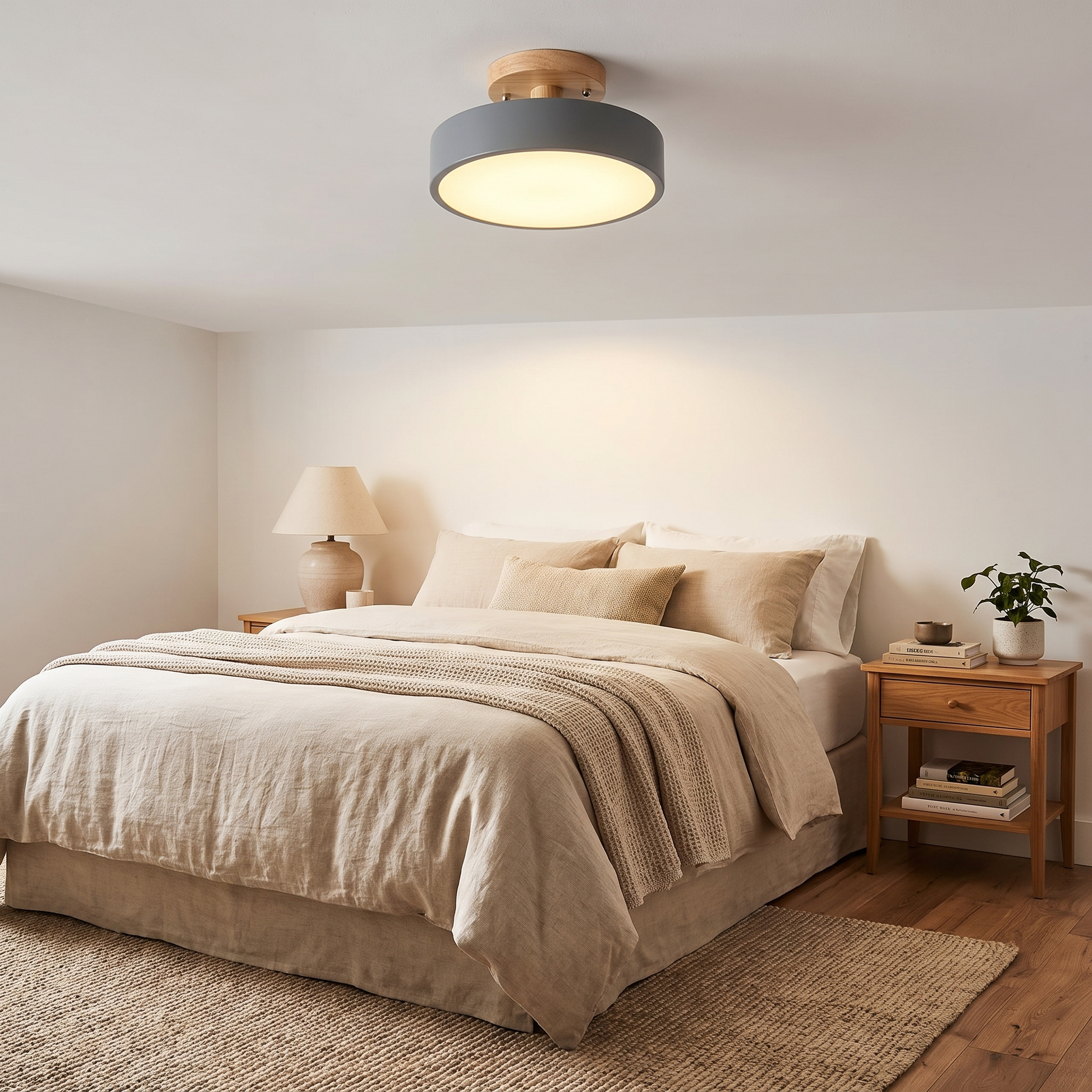Round Wood LED Semi-Flush Ceiling Light in Five Color Options 8