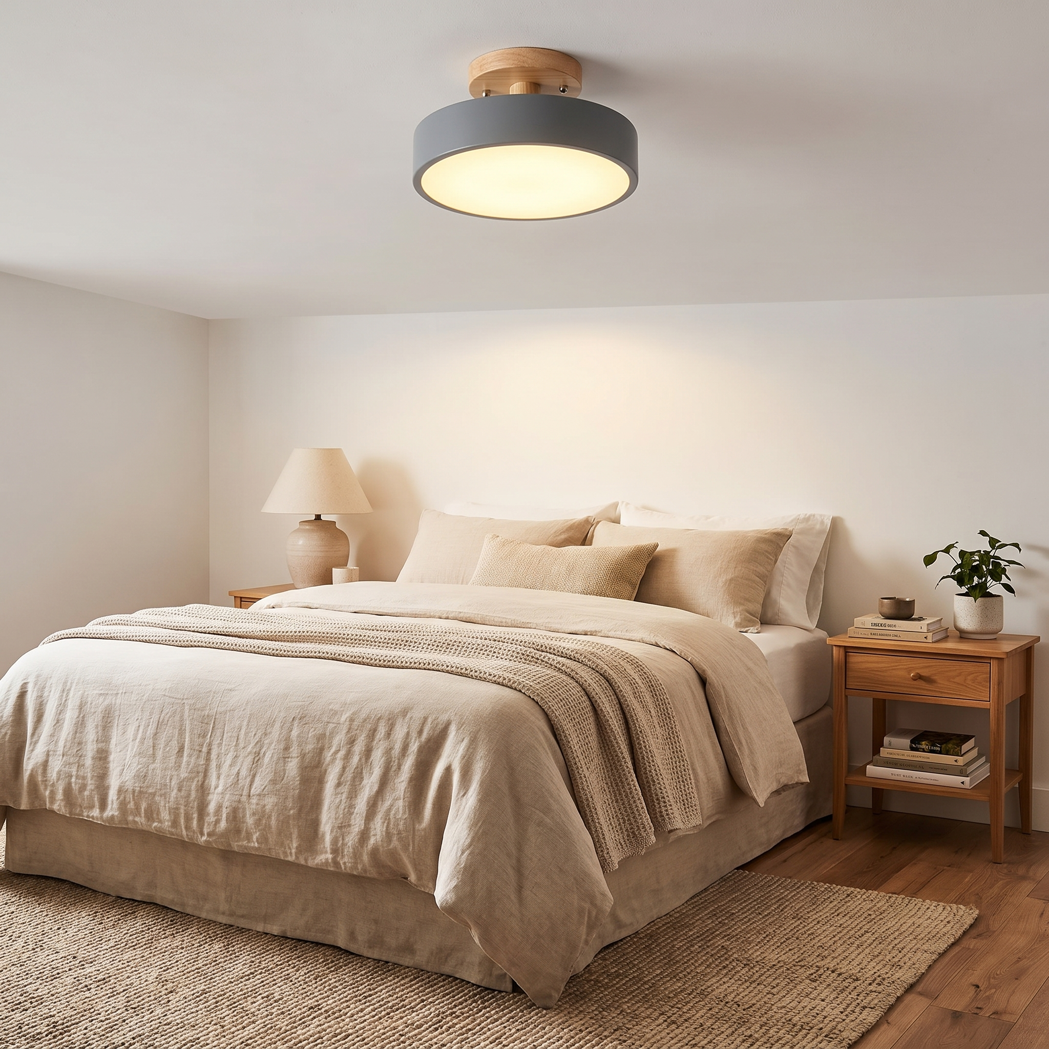Round Wood LED Semi-Flush Ceiling Light in Five Color Options 8