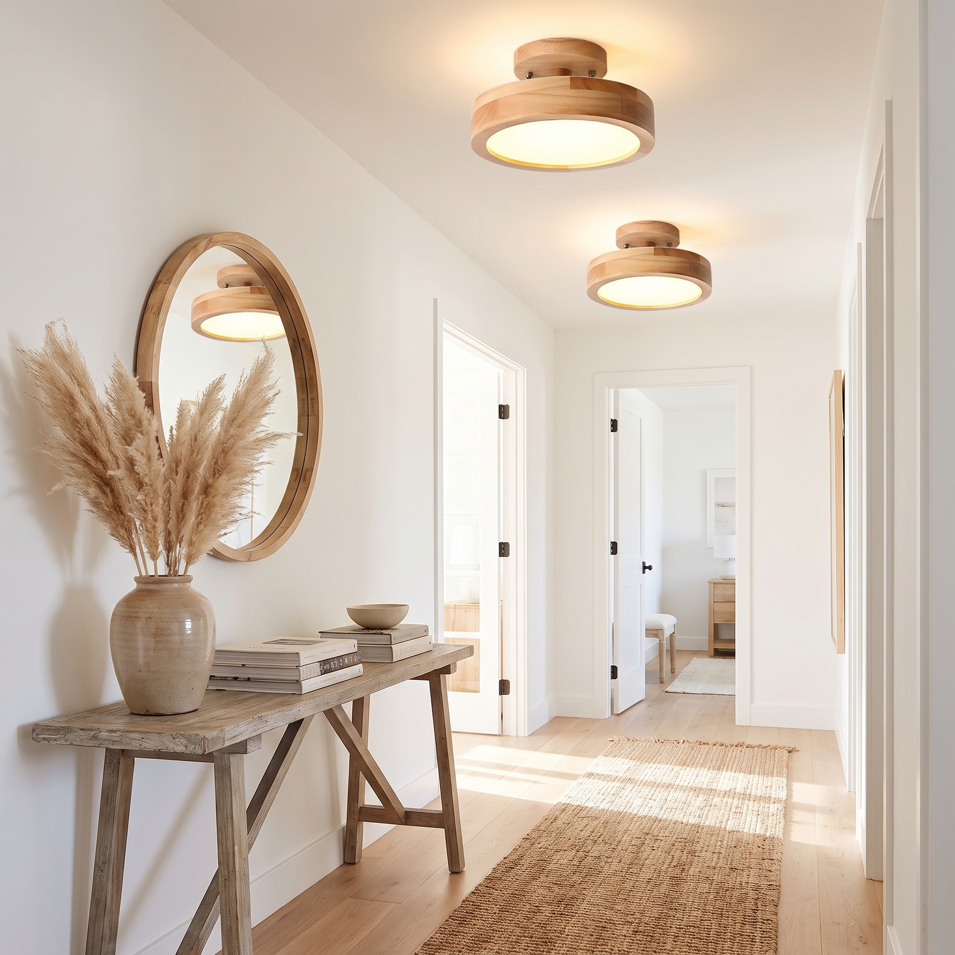 Round Wood LED Semi-Flush Ceiling Light in Five Color Options 9