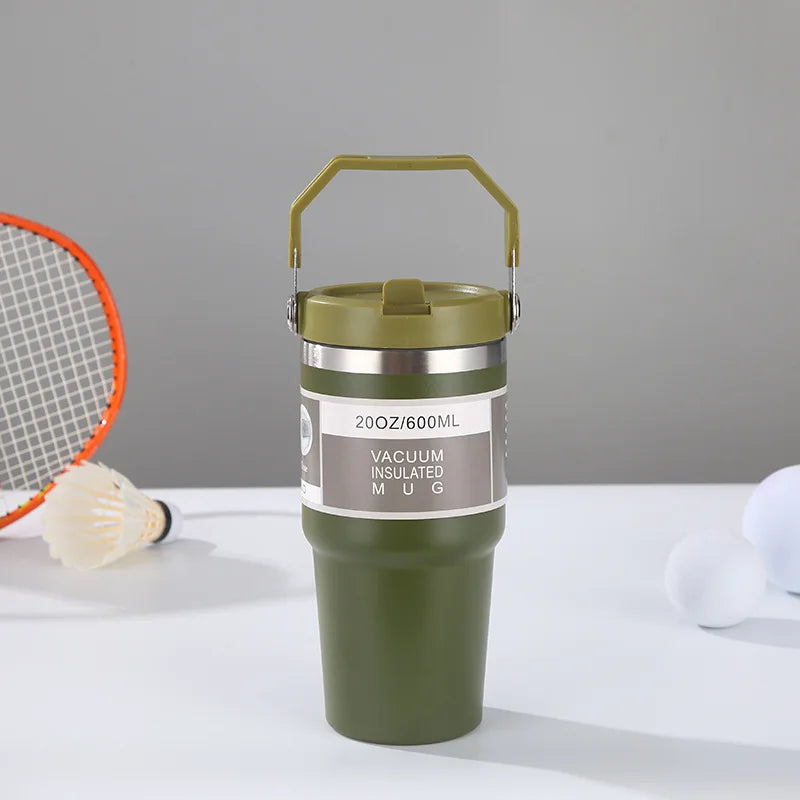 30oz Large Capacity Portable Car Cup Stainless Steel Thermos Cup with Straw & Handle Travel Sports Water Bottle Vacuum Flask