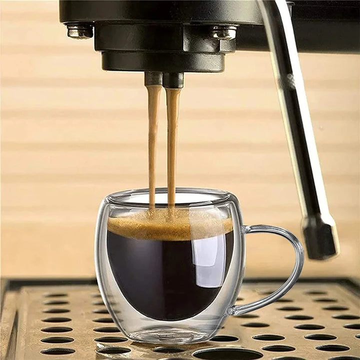 Double Wall High Borosilicate Glass Mug Heat Resistant Clear Water Coffee Cup With Handle