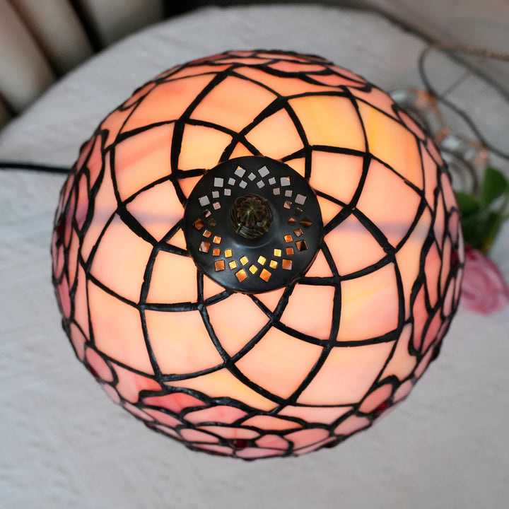 Pink Cherry Blossoms Stained Glass Table Lamp Living Room Bedroom Dorm Kitchen Home Decor Mother's Day Festival Birthday Gift