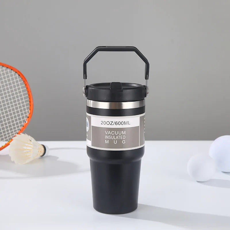 30oz Large Capacity Portable Car Cup Stainless Steel Thermos Cup with Straw & Handle Travel Sports Water Bottle Vacuum Flask