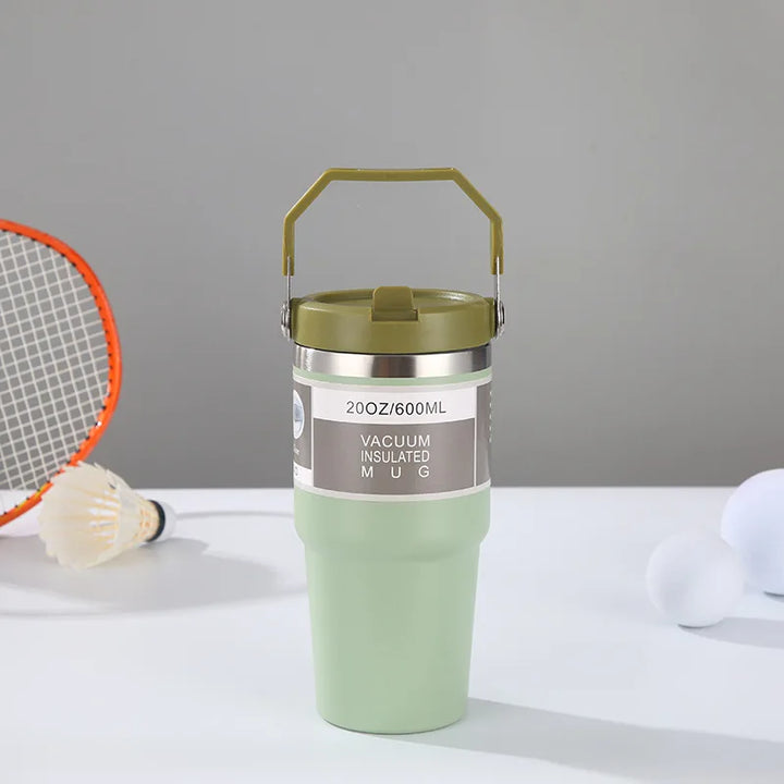 30oz Large Capacity Portable Car Cup Stainless Steel Thermos Cup with Straw & Handle Travel Sports Water Bottle Vacuum Flask
