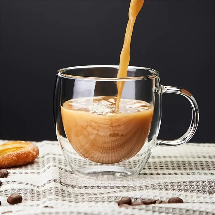 Double Wall High Borosilicate Glass Mug Heat Resistant Clear Water Coffee Cup With Handle