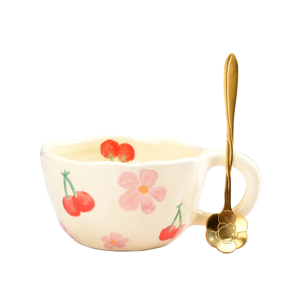 Ceramic Mugs Coffee Cups Hand Pinched Irregular Flower Milk Tea Cup Ins Korean Style Oatmeal Breakfast Mug Drinkware Kitchen