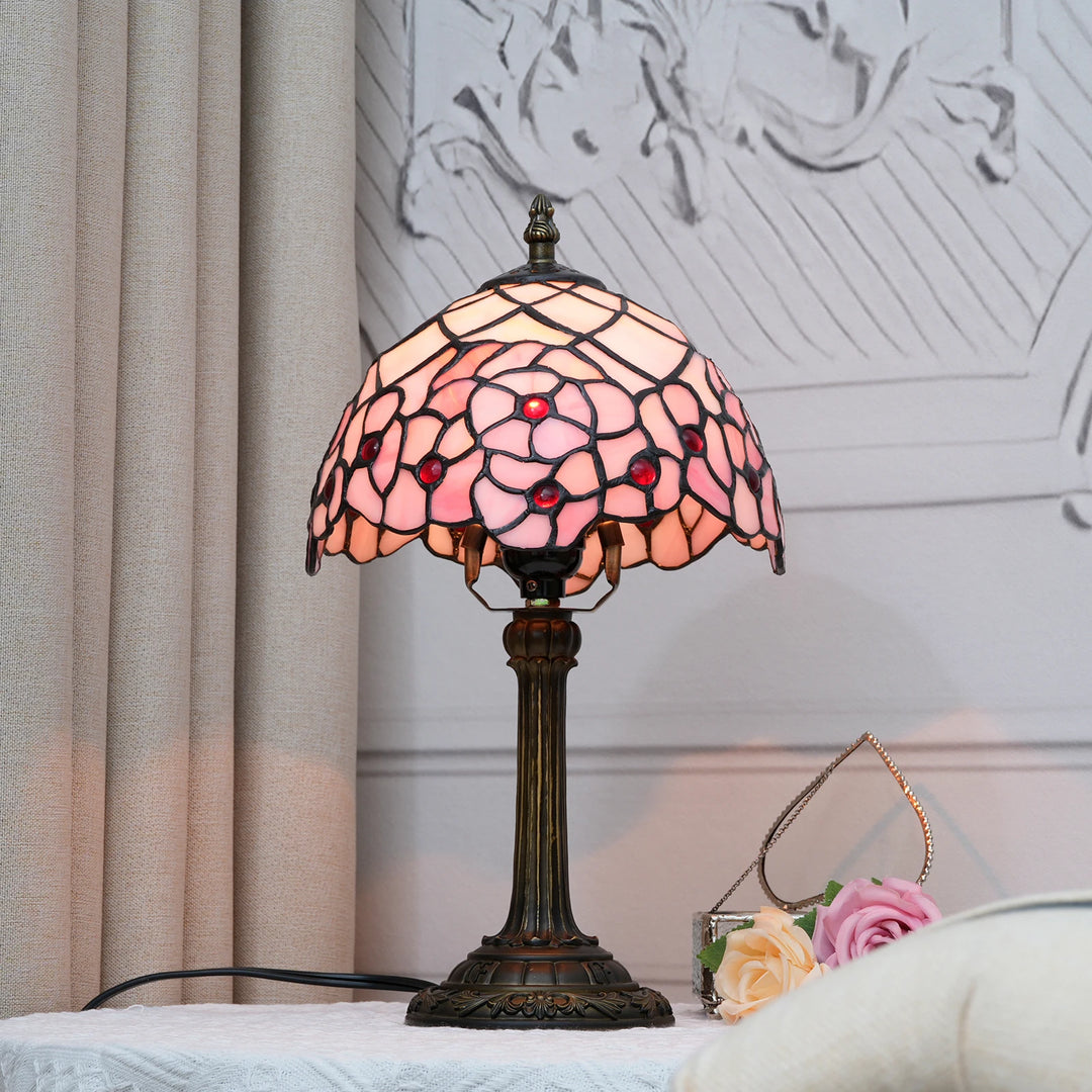 Pink Cherry Blossoms Stained Glass Table Lamp Living Room Bedroom Dorm Kitchen Home Decor Mother's Day Festival Birthday Gift