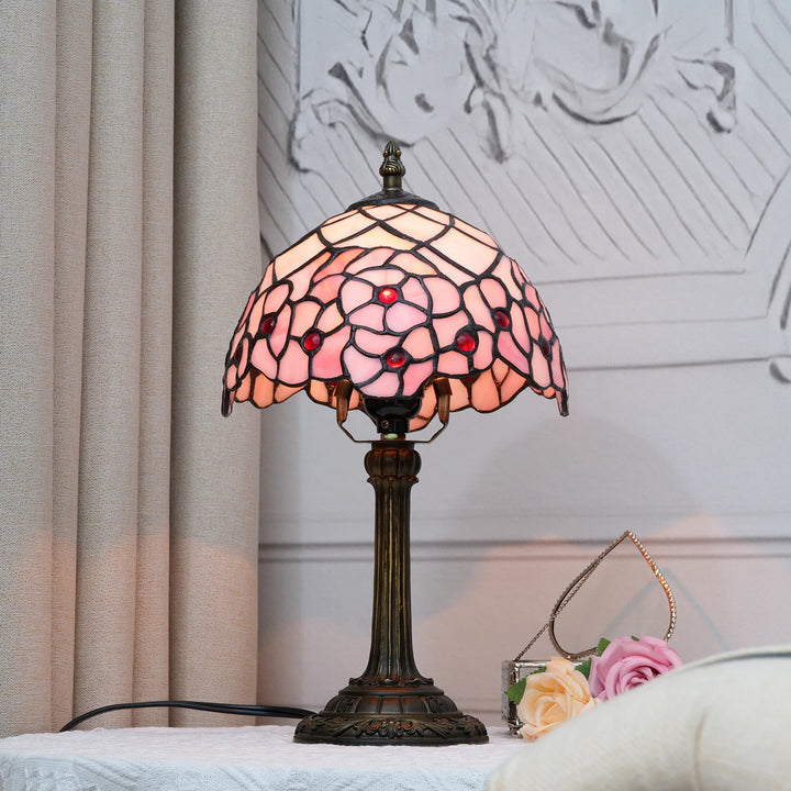 Pink Cherry Blossoms Stained Glass Table Lamp Living Room Bedroom Dorm Kitchen Home Decor Mother's Day Festival Birthday Gift