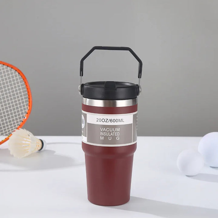 30oz Large Capacity Portable Car Cup Stainless Steel Thermos Cup with Straw & Handle Travel Sports Water Bottle Vacuum Flask