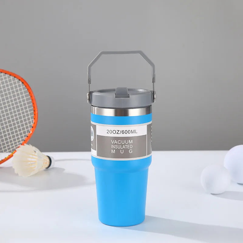 30oz Large Capacity Portable Car Cup Stainless Steel Thermos Cup with Straw & Handle Travel Sports Water Bottle Vacuum Flask