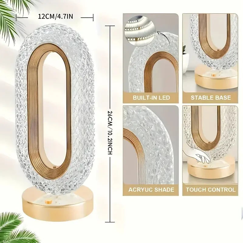 1pc Luxury Oval Crystal Table Lamp, Mini USB Charging Lamp for Office, Bedside Night Light Decorative Round Table Lamp for Bedro