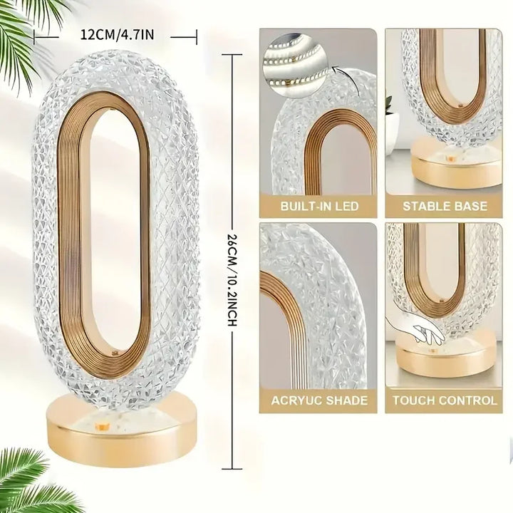 1pc Luxury Oval Crystal Table Lamp, Mini USB Charging Lamp for Office, Bedside Night Light Decorative Round Table Lamp for Bedro
