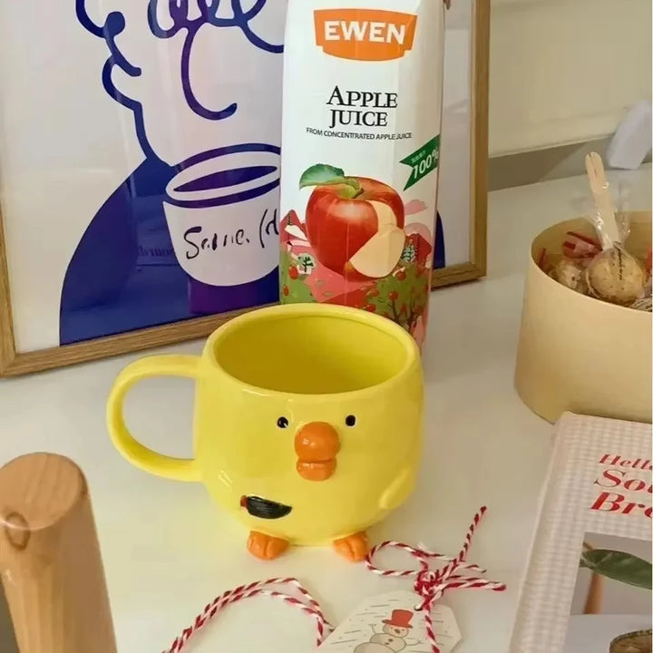 300ML Cute Mug Dudu Mouth Chicken Ceramic Mug Breakfast Juice Cup Household Milk Cup Cartoon Coffee Cup Birthday Gift 4. Cute Po