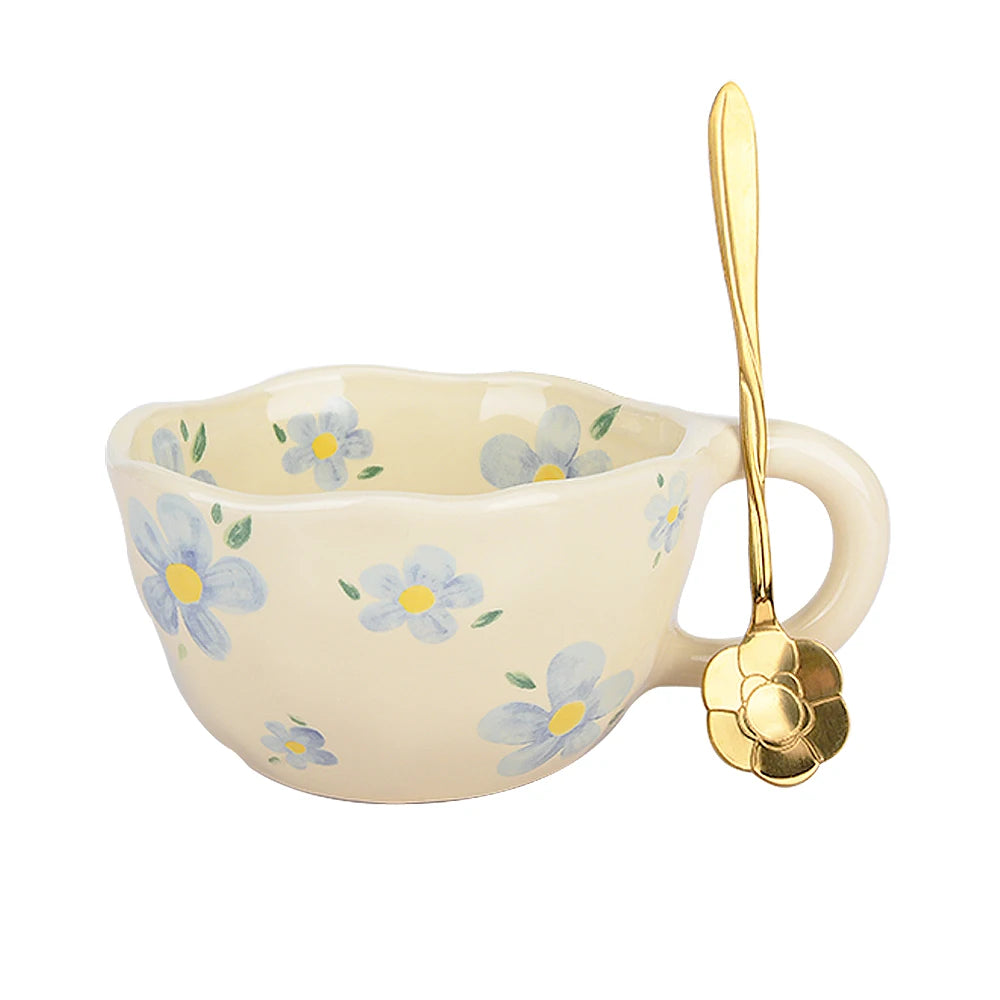 Ceramic Mugs Coffee Cups Hand Pinched Irregular Flower Milk Tea Cup Ins Korean Style Oatmeal Breakfast Mug Drinkware Kitchen