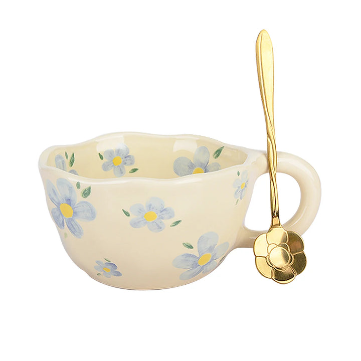 Ceramic Mugs Coffee Cups Hand Pinched Irregular Flower Milk Tea Cup Ins Korean Style Oatmeal Breakfast Mug Drinkware Kitchen