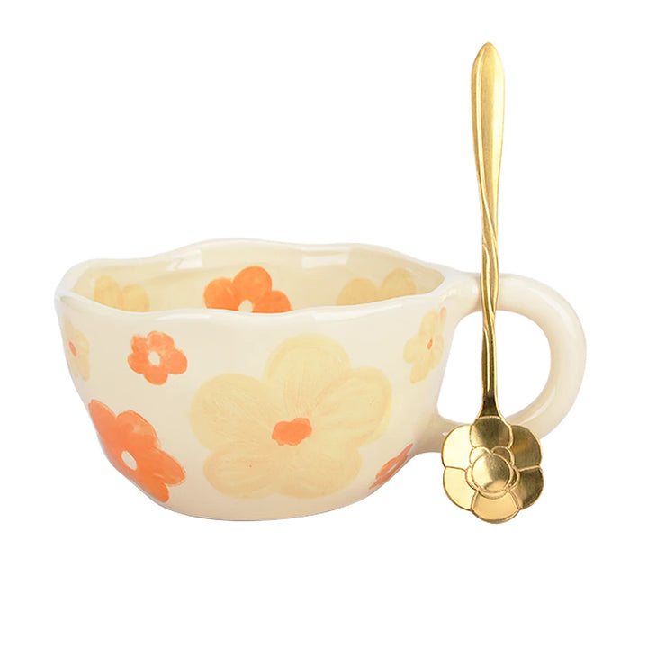 Ceramic Mugs Coffee Cups Hand Pinched Irregular Flower Milk Tea Cup Ins Korean Style Oatmeal Breakfast Mug Drinkware Kitchen
