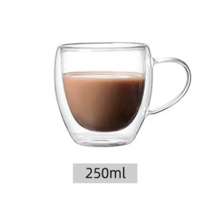 Double Wall High Borosilicate Glass Mug Heat Resistant Clear Water Coffee Cup With Handle