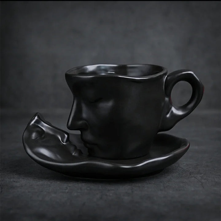 NEW Thingking Cup Mug Creative Coffee Cup and Saucer Set Ceramic Face Model Coffee Mug Kitchen Bar Supplies Coffeeware Set 2023