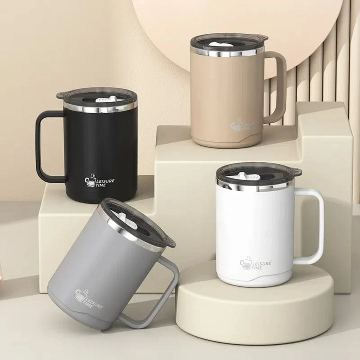 500ml Double-layer Mug 304 Stainless Steel Insulated Coffee Cup With Handle Portable Sealed Water Cup Drinkware For Student Kid