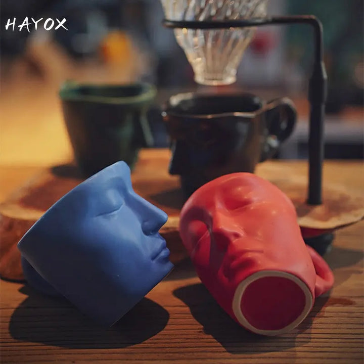 NEW Thingking Cup Mug Creative Coffee Cup and Saucer Set Ceramic Face Model Coffee Mug Kitchen Bar Supplies Coffeeware Set 2023