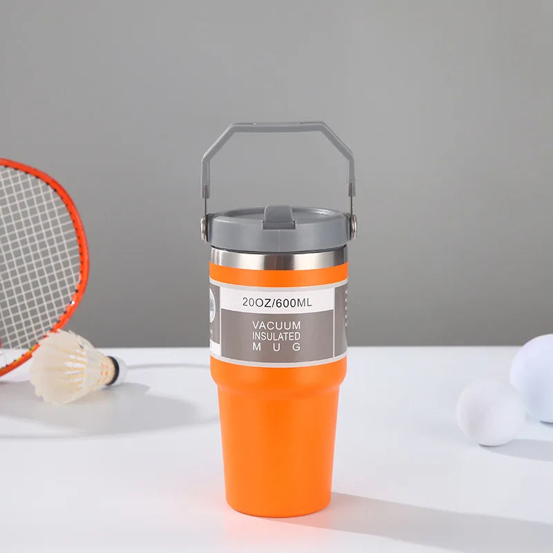 30oz Large Capacity Portable Car Cup Stainless Steel Thermos Cup with Straw & Handle Travel Sports Water Bottle Vacuum Flask
