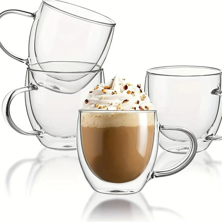 Double Wall High Borosilicate Glass Mug Heat Resistant Clear Water Coffee Cup With Handle