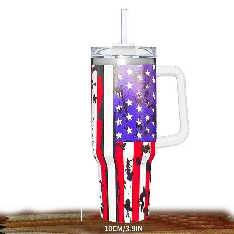 40oz 304 Stainless Steel Insulated Water Bottle,Thermal Coffee Car Cup, Cold Hot Mugs Vacuum Flask With Handle Straw,For Sport