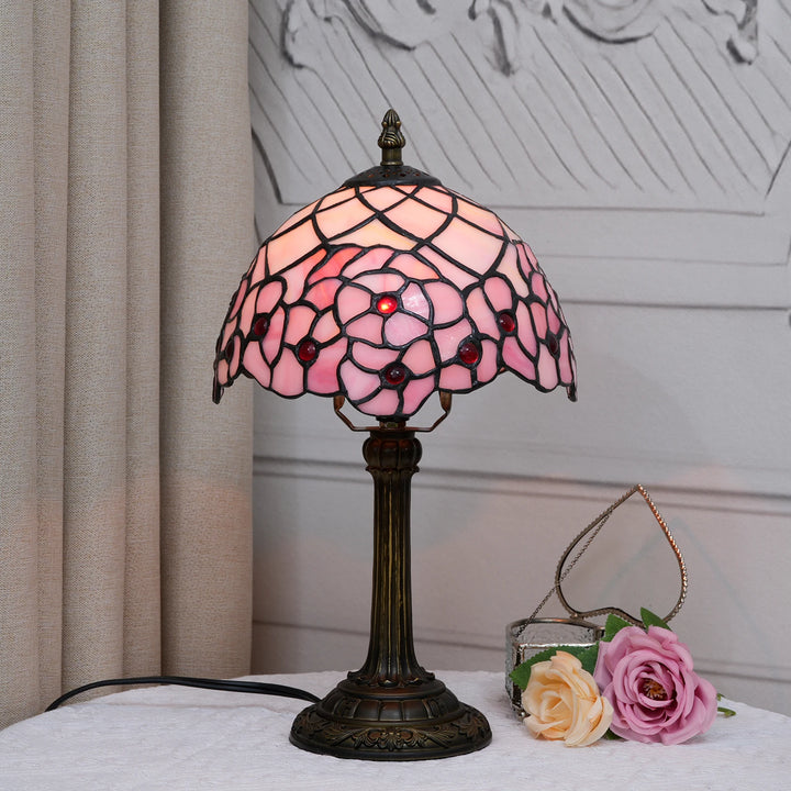 Pink Cherry Blossoms Stained Glass Table Lamp Living Room Bedroom Dorm Kitchen Home Decor Mother's Day Festival Birthday Gift