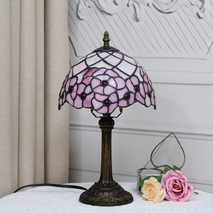 Pink Cherry Blossoms Stained Glass Table Lamp Living Room Bedroom Dorm Kitchen Home Decor Mother's Day Festival Birthday Gift