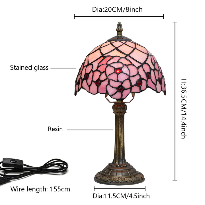 Pink Cherry Blossoms Stained Glass Table Lamp Living Room Bedroom Dorm Kitchen Home Decor Mother's Day Festival Birthday Gift