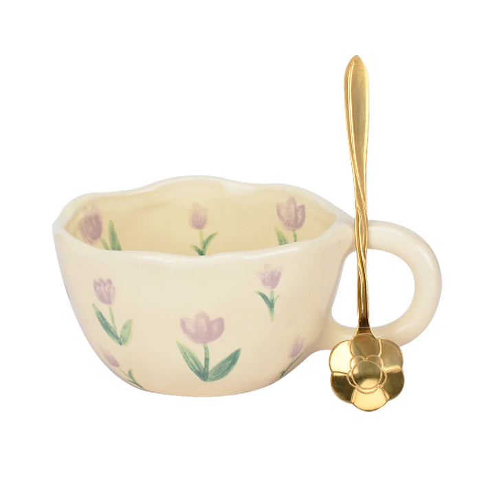 Ceramic Mugs Coffee Cups Hand Pinched Irregular Flower Milk Tea Cup Ins Korean Style Oatmeal Breakfast Mug Drinkware Kitchen