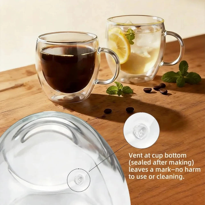Double Wall High Borosilicate Glass Mug Heat Resistant Clear Water Coffee Cup With Handle