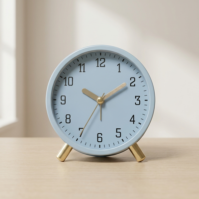 Scandinavian Table Clock, Metal and Glass Design with Silent Sweep Movement