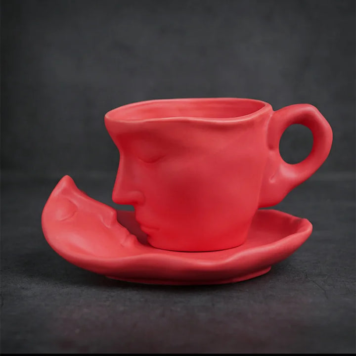 NEW Thingking Cup Mug Creative Coffee Cup and Saucer Set Ceramic Face Model Coffee Mug Kitchen Bar Supplies Coffeeware Set 2023