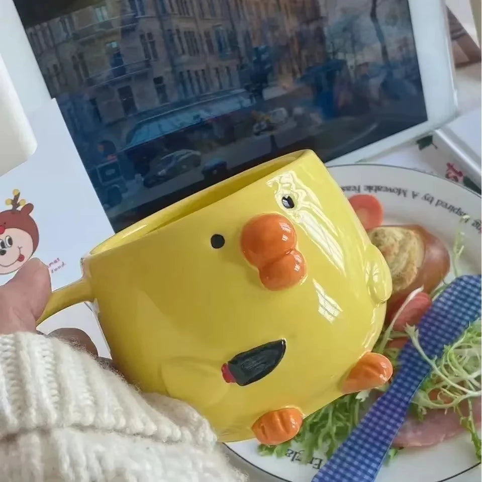 300ML Cute Mug Dudu Mouth Chicken Ceramic Mug Breakfast Juice Cup Household Milk Cup Cartoon Coffee Cup Birthday Gift 4. Cute Po
