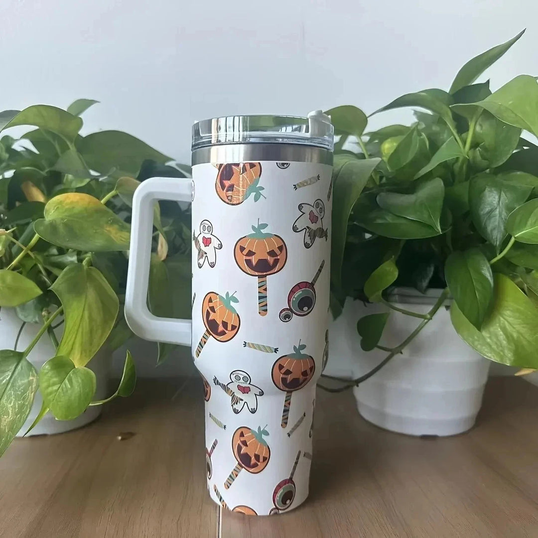 40oz 304 Stainless Steel Insulated Water Bottle,Thermal Coffee Car Cup, Cold Hot Mugs Vacuum Flask With Handle Straw,For Sport