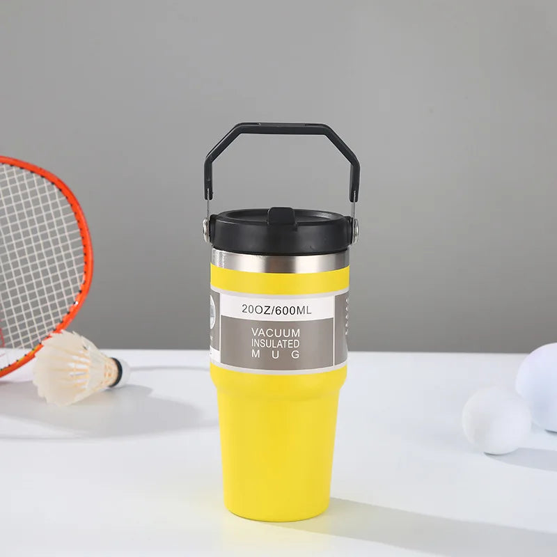 30oz Large Capacity Portable Car Cup Stainless Steel Thermos Cup with Straw & Handle Travel Sports Water Bottle Vacuum Flask