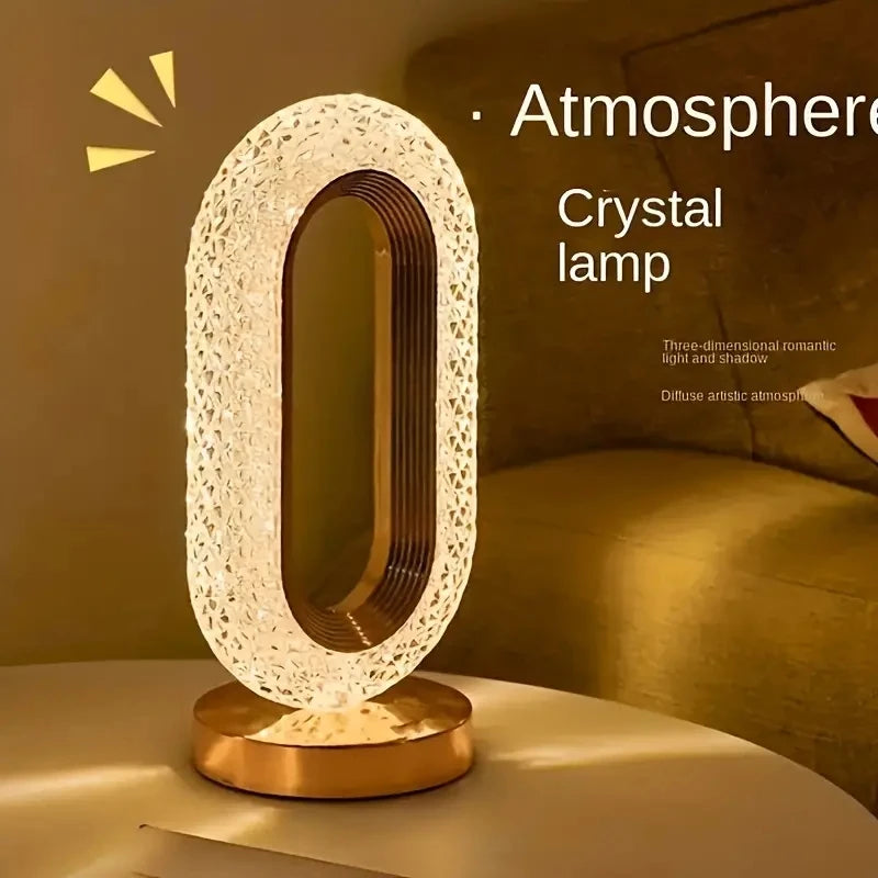 1pc Luxury Oval Crystal Table Lamp, Mini USB Charging Lamp for Office, Bedside Night Light Decorative Round Table Lamp for Bedro