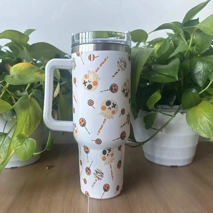 40oz 304 Stainless Steel Insulated Water Bottle,Thermal Coffee Car Cup, Cold Hot Mugs Vacuum Flask With Handle Straw,For Sport