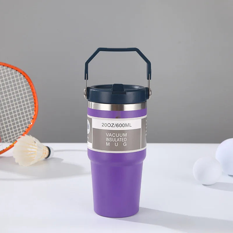 30oz Large Capacity Portable Car Cup Stainless Steel Thermos Cup with Straw & Handle Travel Sports Water Bottle Vacuum Flask