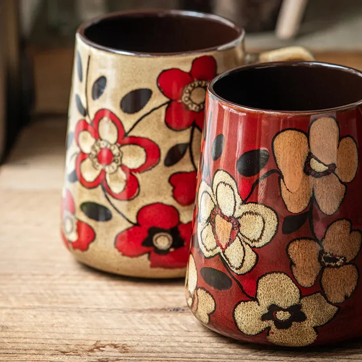 700ml Large Capacity Ceramic Coffee Cup Office/Home Water Cup Chinese Hand-drawn Pattern Mug with Wooden Cover with Spoon