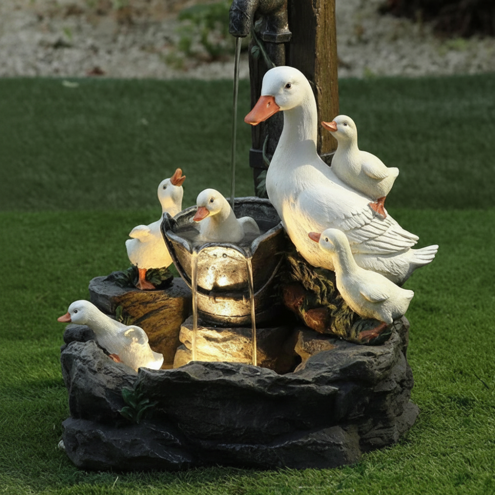 Solar Powered Outdoor Garden Fountain Birdbath with LED Light 0