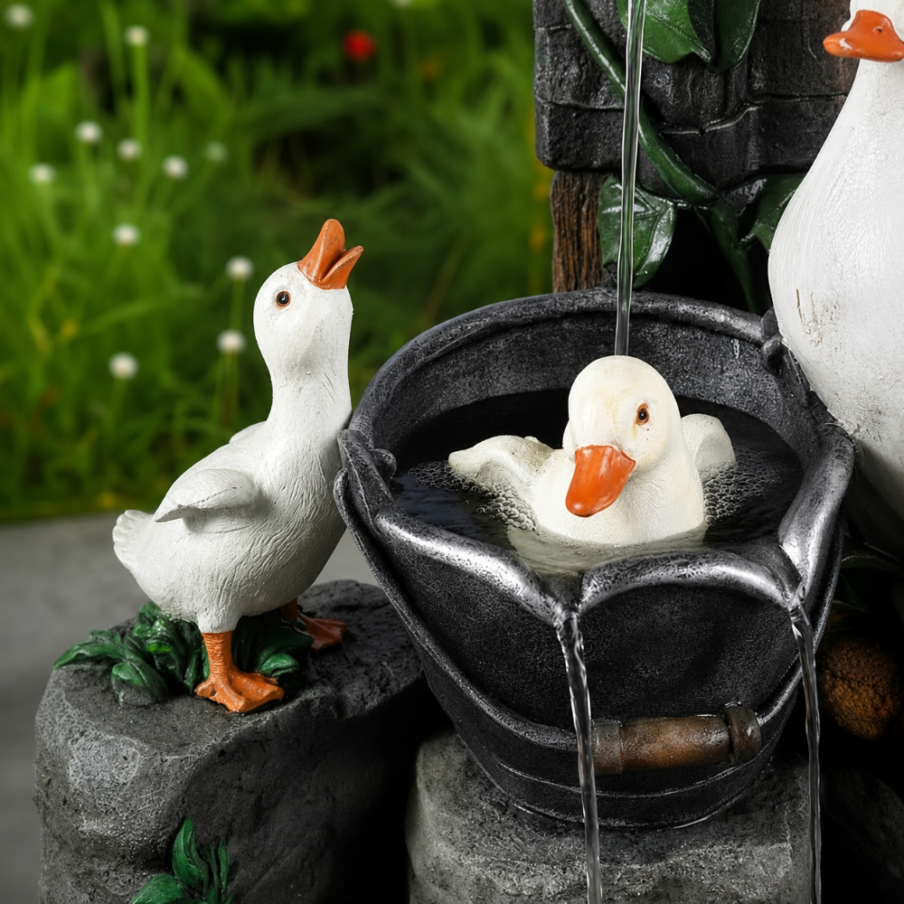 Solar Powered Outdoor Garden Fountain Birdbath with LED Light 2