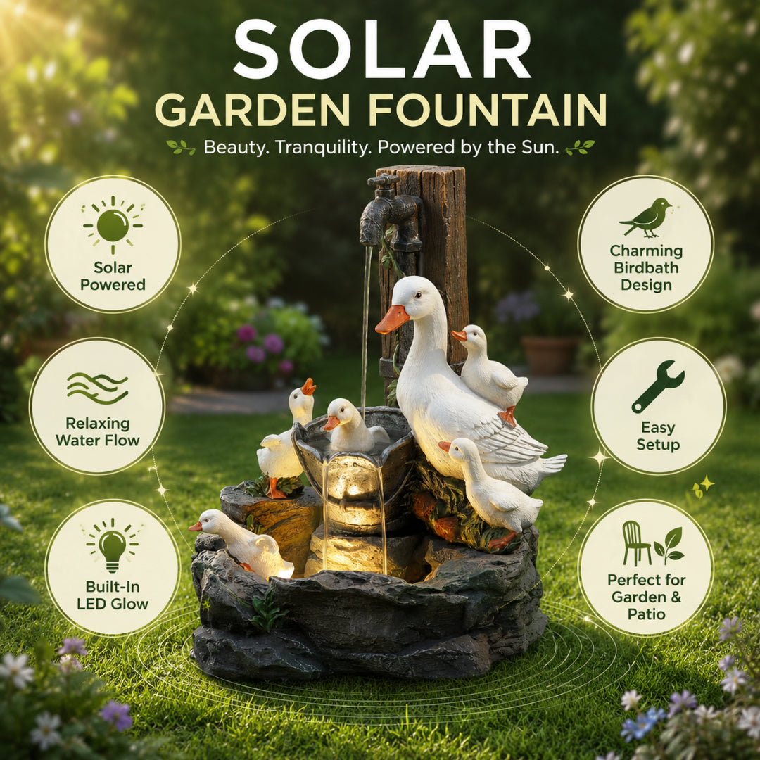 Solar Powered Outdoor Garden Fountain Birdbath with LED Light 3