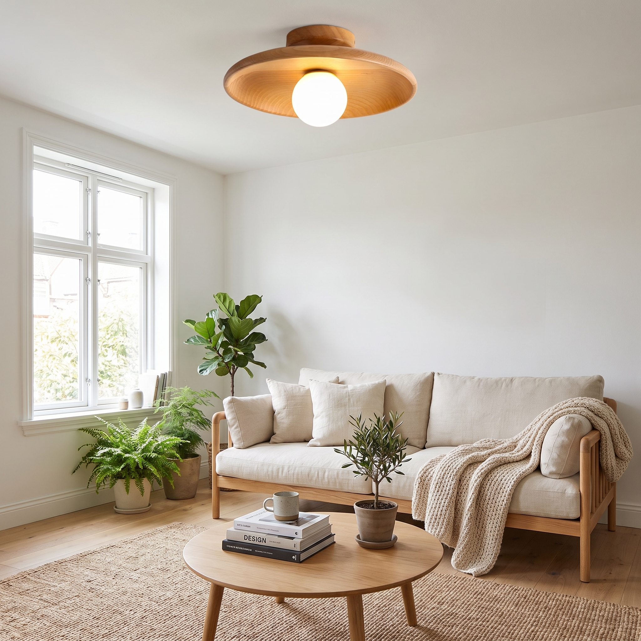 Solid Wood Round LED Flush Mount Ceiling Light for Living Spaces 1