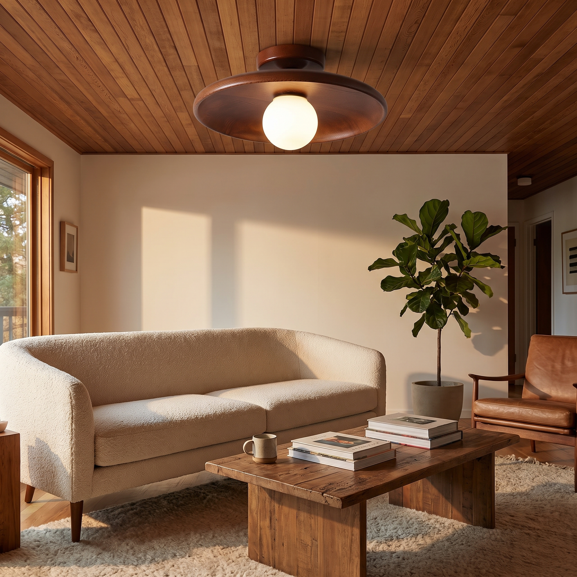Solid Wood Round LED Flush Mount Ceiling Light for Living Spaces 2