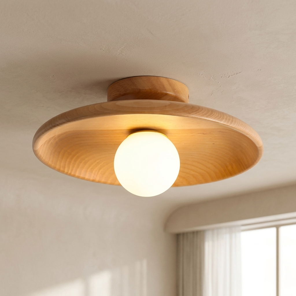 Solid Wood Round LED Flush Mount Ceiling Light for Living Spaces 3