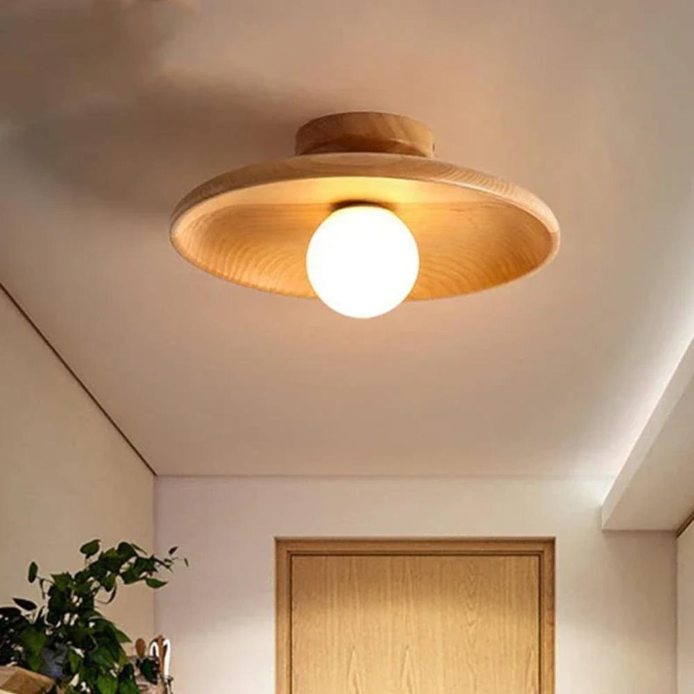 Solid Wood Round LED Flush Mount Ceiling Light for Living Spaces 4