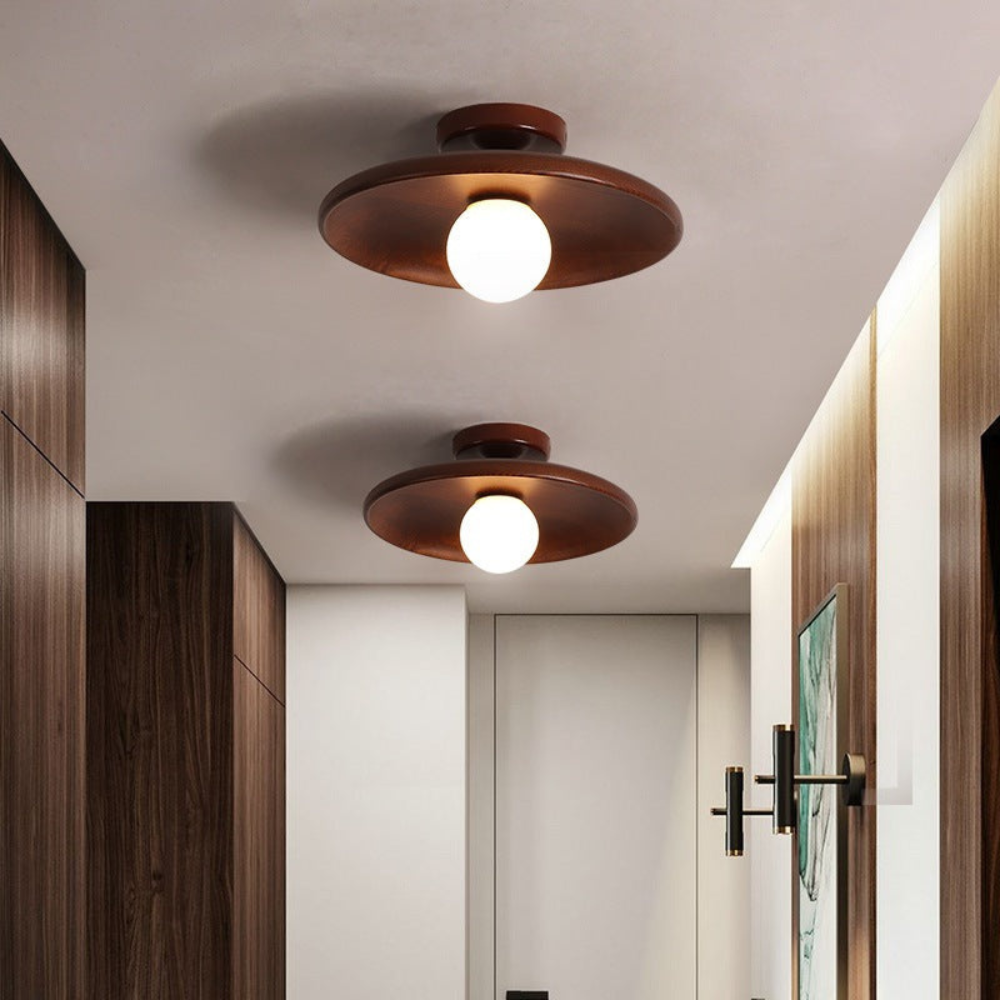Solid Wood Round LED Flush Mount Ceiling Light for Living Spaces 5